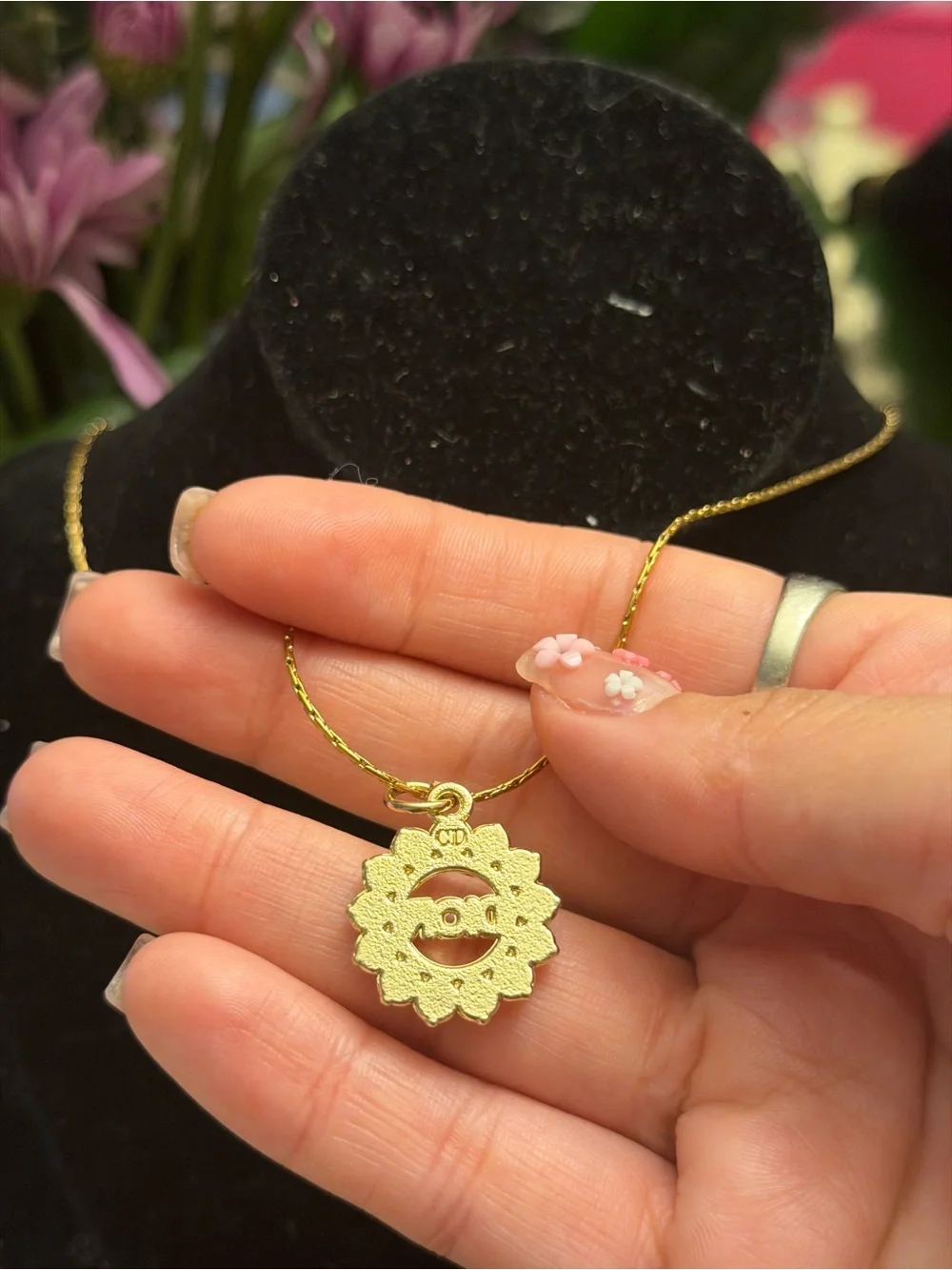 Dior gold and pearl charm necklace